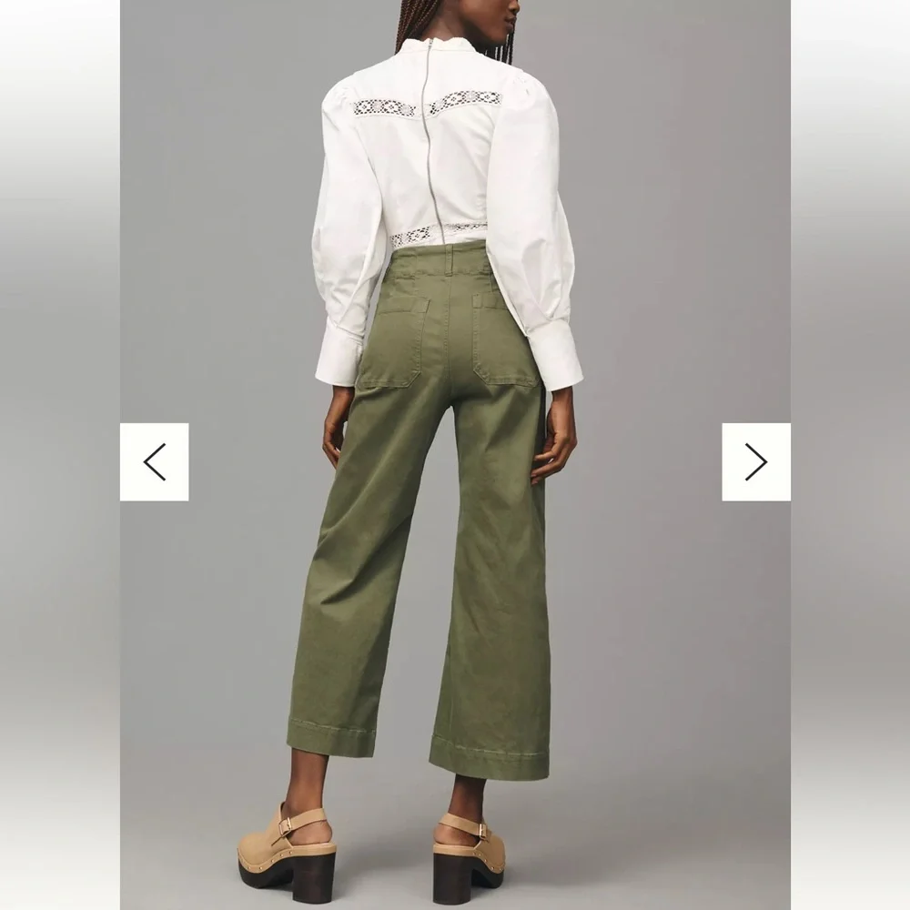 Maeve The Colette Wide Leg Cropped Olive Green Stretch Pants-30/М - Picture 4 of 16